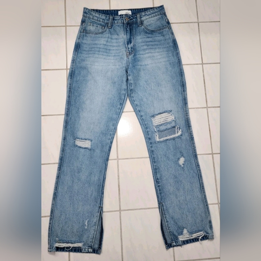 Denim Jeans Distressed With Cut-Out Bottom Straight Legs By Velvet Size 28 - Picture 2 of 3